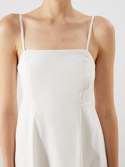 Kare Yaka Krep Mini Elbise