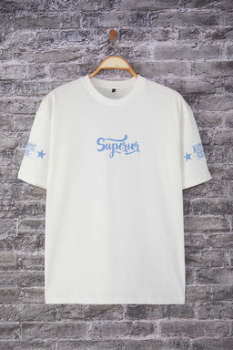 TRENDYOL MAN Beyaz Oversize/Genis Kesim Kabar?k Bask?l? %100 Pamuk T-Shirt TMNSS25TS00202 - Trendyolmilla фото 7