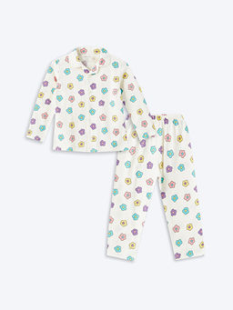 Polo Yaka K?sa Kollu ?i?ekli K?z Bebek Pijama Tak?m