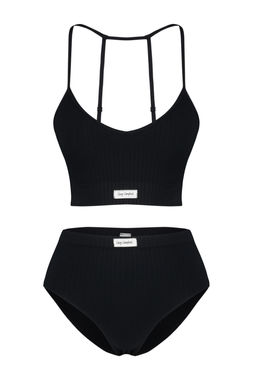 Trendyolmilla Siyah Seamless/Dikissiz Etiketli Ip Ask?l? Balensiz Kapl? Orme Ic Camas?r? Tak?m? THMSS24CC00024  фото 7