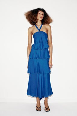 VESTIDO LARGO VOLANTES / Cobalto