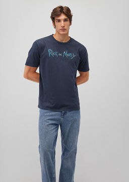 Rick and Morty Bask?l? Antrasit Tisort - Mavi фото 2