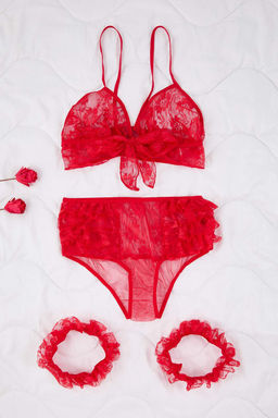 K?rm?z? Dantel Bacak Bantl? Kaps?z Ic Camas?r? Tak?m? THMAW26CC00031 - Trendyolmilla фото 5