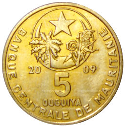 Монета 5 угий 2009 года Мавритания