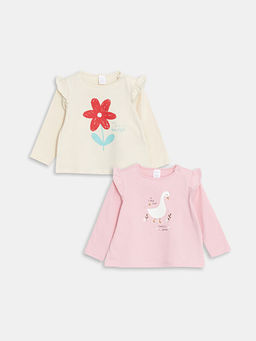 Bisiklet Yaka ?i?ekli K?z Bebek Bluz 2li