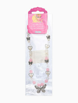 Бусы детские "Выбражулька" стиль, бабочка, цвет бело-розовый в серебре