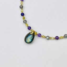 Колье для "Овна" из Лабрадора, Аметиста и Граната "Гроссуляр" 38 см +