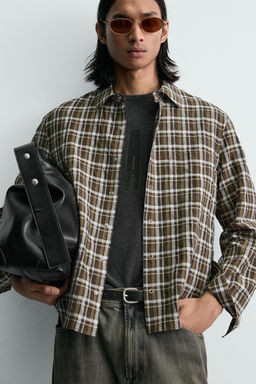 CAMISA RELAXED FIT CUADROS / Tostado - Zara фото 5
