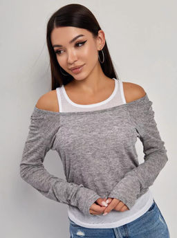 K12733 Лонгслив с имитацией майки СВ_СЕРЫЙ