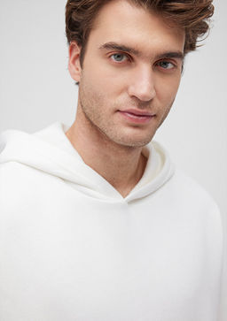 Kapusonlu Beyaz Basic Sweatshirt - Mavi фото 4