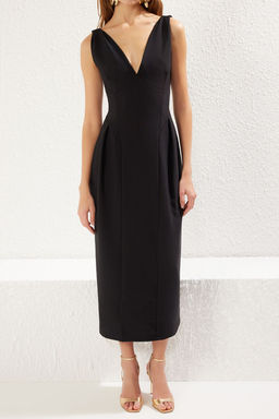 TRENDYOLMILLA Siyah A-Kesim V Yaka Dokuma S?k Elbise TPRSS25EL00071 фото 15