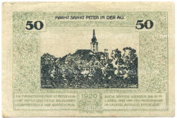 Банкнота 50 геллеров 1920 года Австрия Санкт-Петер-ин-дер-Ау (нотгельд)