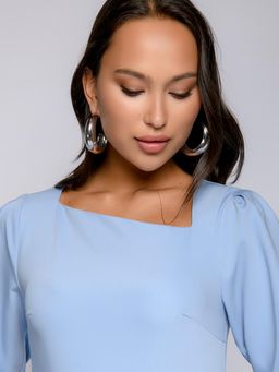 Платье розовое длины миди с асимметричным воротом и длинными рукавами - 1001dress фото 8