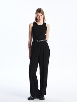 Standart Fit D?z Geni? Pa?a Kad?n Pantolon