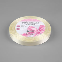 Цена за 8 шт. Лента атласная, 10 мм, 23±1 м, светло-жёлтая