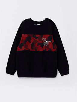 Bisiklet Yaka Bask?l? Uzun Kollu Erkek ?ocuk Sweatshirt