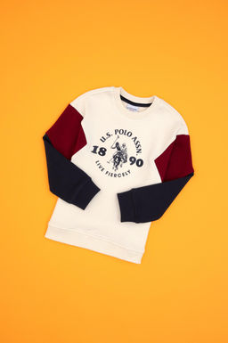 Erkek _ocuk Krem Bisiklet Yaka Sweatshirt