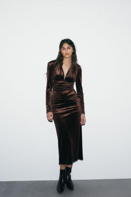 DRAPED VELVET MIDI DRESS - Zara фото 2