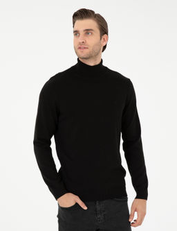 Siyah Slim Fit Bal_k__ Yaka Basic Triko Kazak