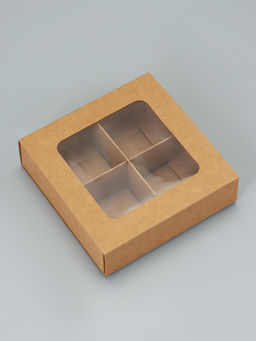 Коробка складная под 4 конфеты с окном, крафт, 12.6 х 12.6 х 3.5 см - UPAK LAND фото 2