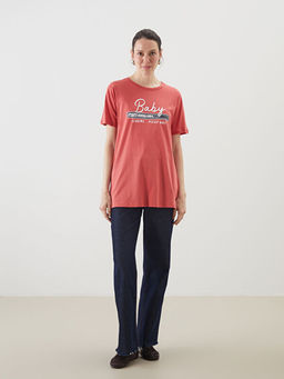 Bisiklet Yaka Bask?l? Hamile Ti??rt