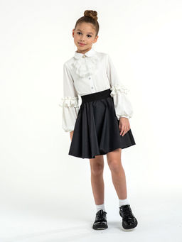 Молочная трикотажная школьная блузка для девочек Mooriposh, модель 06218  фото 7