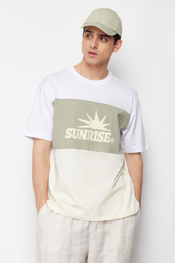 Siyah Oversize/Genis Kesim Yaz? Bask?l? Renk Bloklu %100 Pamuklu K?sa Kol T-Shirt TMNSS24TS00129 - Trendyolmilla фото 9