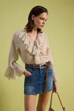Mavi Cep Detayl? Yuksek Bel Az Esnek Denim Sort Etek TWOSS26SR00123 - Trendyolmilla фото 5