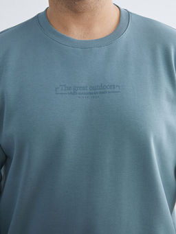 B?y?k Beden Bisiklet Yaka Bask?l? Kal?n Erkek Sweatshirt