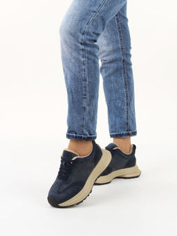 04-PCML26-3 BLUE Кроссовки демисезонные женские (натуральная замша, натуральная кожа, текстиль)