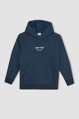 Erkek Cocuk Cepli Yaz? Bask?l? Kapusonlu Kal?n Okul Sweatshirt