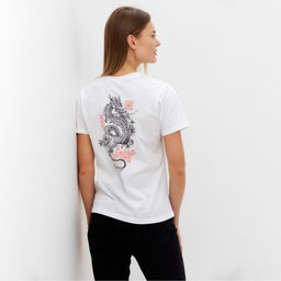 Футболка женская Tusi, белая, принт дракон, размер 44