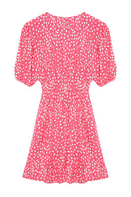 Pembe Cicekli Mini Skater Form Kruvaze Yaka Dokuma Elbise TWOSS24EL01074 - Trendyolmilla фото 7