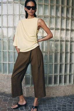 PANTAL?N CROPPED PINZAS ZW COLLECTION / Khaki - Zara фото 17