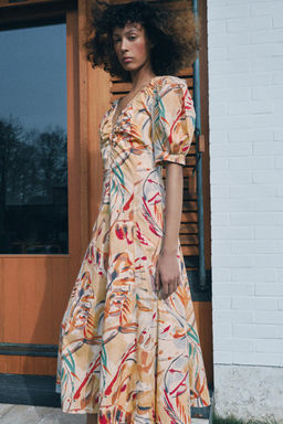 VESTIDO MIDI ESTAMPADO MANGA ABULLONADA / Multicolor - Zara фото 9