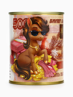 Копилка банка новогодняя Счастливая купюра, металл, 7.5?9.5 см