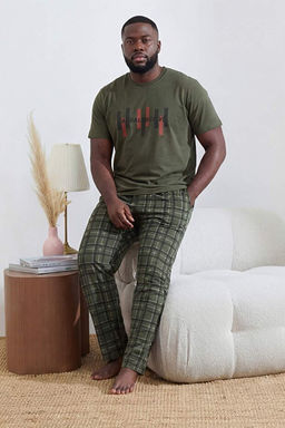 Ye_il B_y_k Beden Regular/Normal Kesim Bask_l_ Alt Ekose Desen Pijama Tak_m_ TMNSS26AI00011