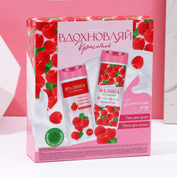 Подарочный набор косметики «Вдохновляй красотой!», гель для душа и пена для ванны, 2×250 мл, аромат малины со сливками, Чистое счастье