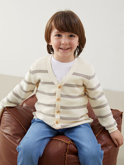 V Yaka ?izgili Erkek ?ocuk Triko H?rka