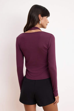 Murdum Fitted/Vucuda Oturan V Yaka Uzun Kollu Yumusak Orme Bluz TWOSS26BZ00269