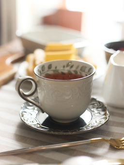 Чайная пара WY Floral Laceware, 2 предмета: чашка 300 мл, блюдце d=15 см, фарфор, белая, серая