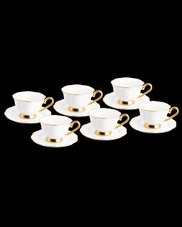 Чайный сервиз фарфоровый, 12 предметов (6 персон), арт. 0100-WHT/GD-12. - D.L.K. фото 2