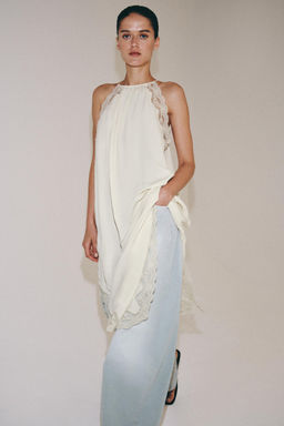 VESTIDO COMBINADO ENCAJE ZW COLLECTION / Crudo