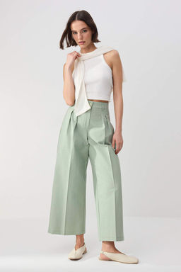 Trendyolmilla Wardrobe Essentials Ac?k Haki Gabardin Crop Wide Leg Pantolon | TWOSS26PL00024