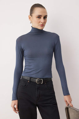 Antrasit Transparan Dik Yaka Esnek Normal Boy Orme Bluz TWOAW26BZ00266