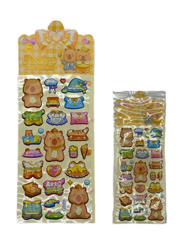 Цена за 3 шт. Наклейки объемные, на листе "Капибара" в ассорт. (N-114 / XLB-053) 24,5*9,5см