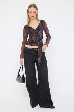 Teen Kahverengi Animal Anvelop Fitted/Vucuda Oturan Orme Bluz TWOAW26BZ00226