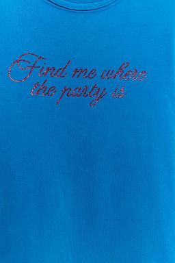 CAMISETA TEXTO BRILLO EFECTO LAVADO / Azul
