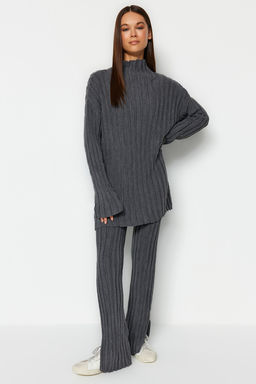 Antrasit Fitilli Pantolon Y?rtmac Detayl? Triko Alt-Ust Tak?m TWOAW24AU00013