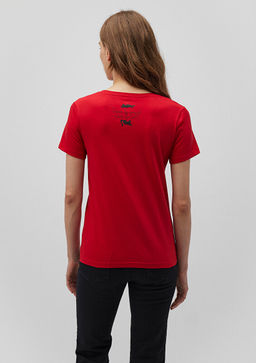 Kedi Bask?l? K?rm?z? Tisort - Mavi фото 4